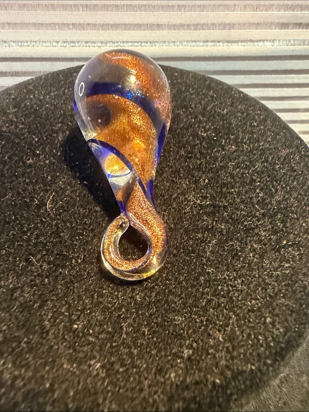 Handblown Glass Teardrop  Pendant in Amber and Blue - Home Accents